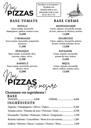 Carte des pizzas
