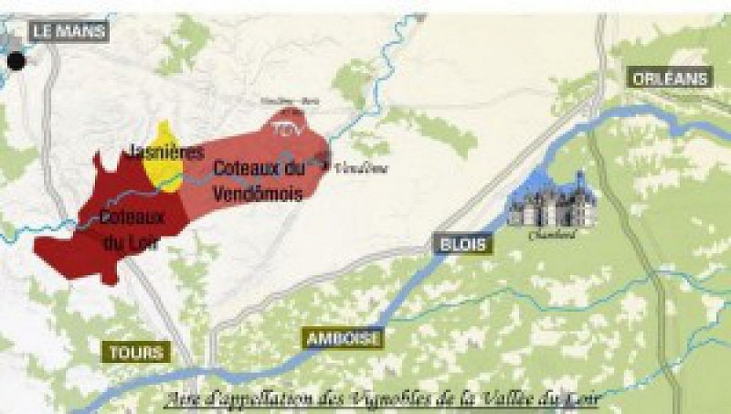 Carte des 3 AOC viticoles de la Vallée du Loir