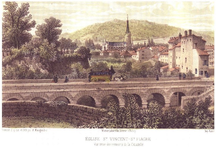 L’église de P.Morey vue des remparts de la citadelle. Lithographie seconde moitié du XIXème siècle