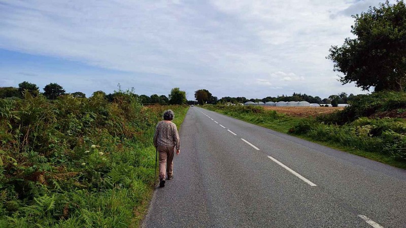 Longer le bas côté. Surveiller les véhicules.