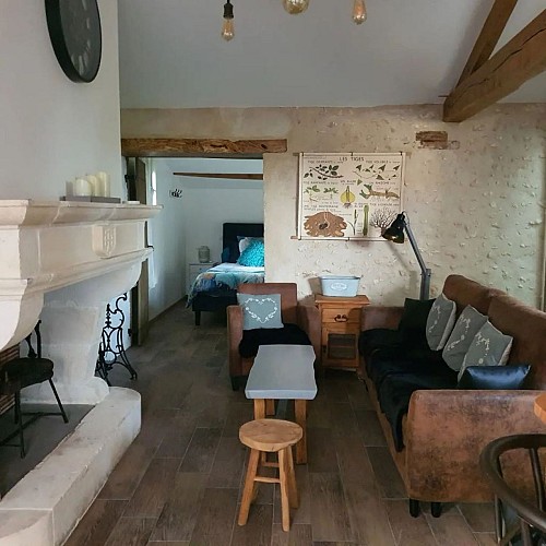 la pièce à vivre avec canapé convertible du gite Pierre Forte