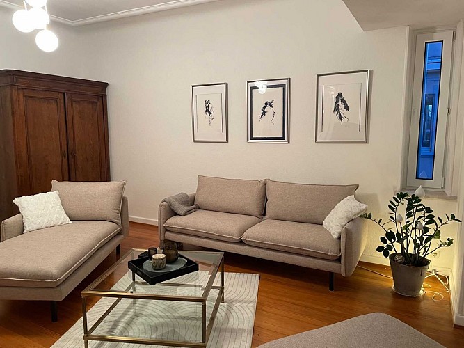 Appartement le 40 - Sarreguemines
Salon de 25 m2 composé un canapé de 2.10m , d'une méridienne, d'un pouf , d'une armoire et d'un téléviseur 147 cm.
La connexion wifi est gratuite.