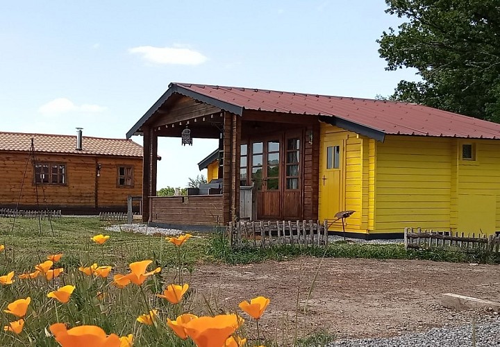 camping-la-perle-creuse-chalet Mexico-4personnes-vue extérieure fleuri