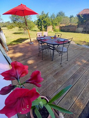 Terrasse du Gîte du Platane à Bélis 10203 avec Gites de France Landes