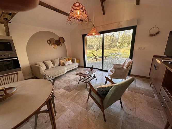 Salon du gite Terra pin à Luxey avec gîtes de France Landes