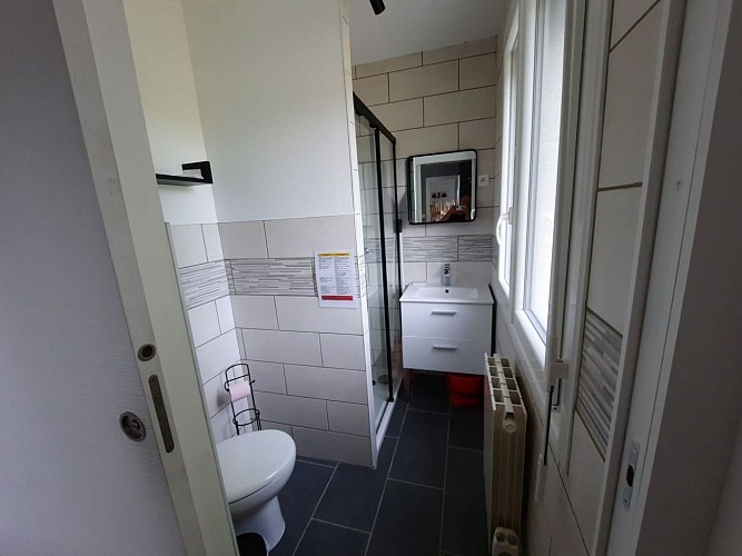 Salle d'eau, douche lavabo et toilette