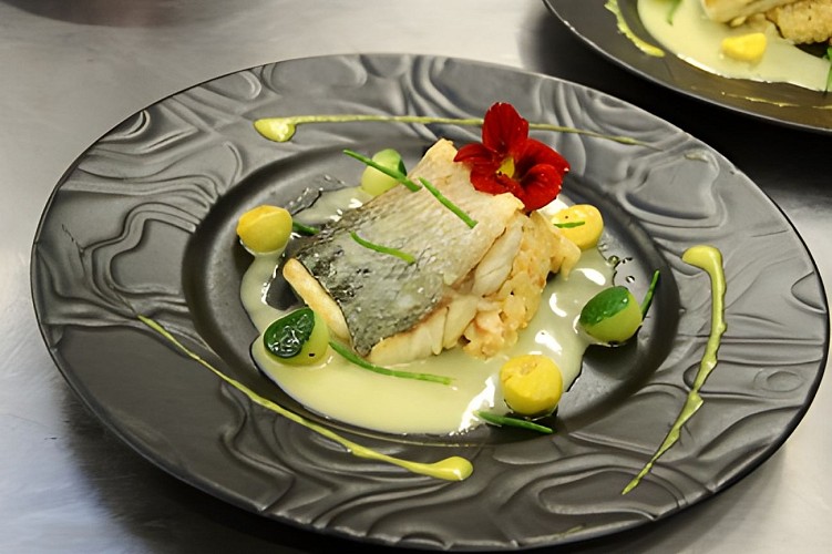 filet de bar et son Rssoto aux crevettes