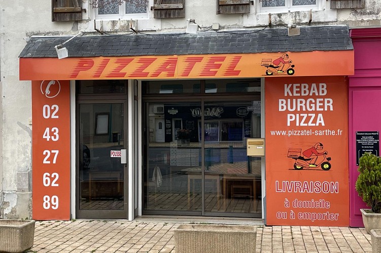 Pizza and burger on a black background. Top view.