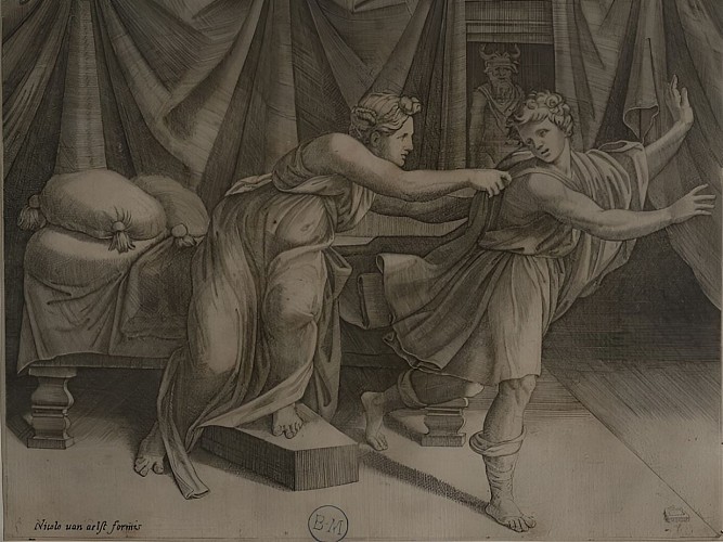 Gravure Joseph et la femme de Putiphar de M. Riamond, Musée des Beaux Arts de Caen