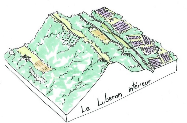 Bloc diagramme de l'unité paysagère du Luberon intérieur