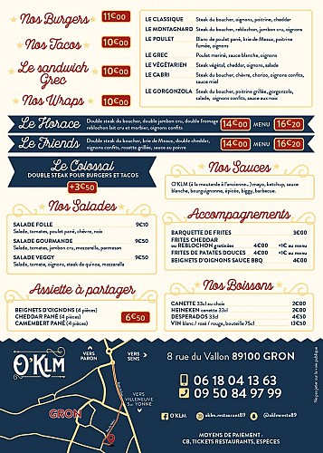 Carte O'klm restaurant