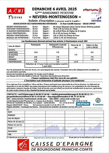 Dimanche 6 avril 2025: 42 ème Randonnée pédestre NEVERS-MONTENOISON