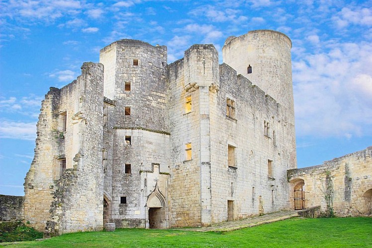 Rauzan, France - April 10, 2020 : The medieval feudal castle of Rauzan, Gironde, Aquitaine