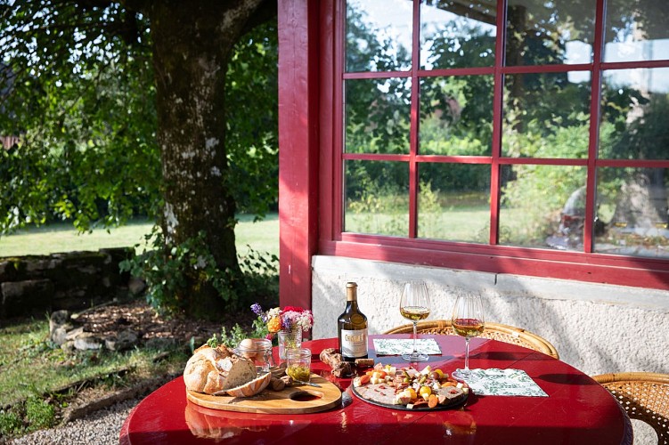 planche apéritive dans le jardin