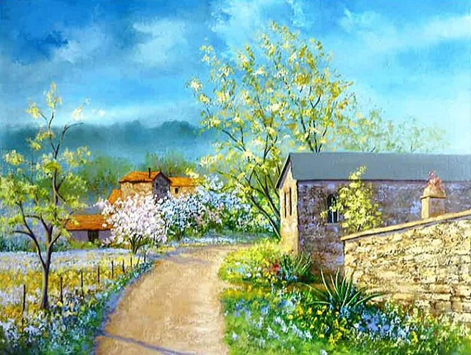 Printemps à Châtel-Chéhéry - huile sur toile 81 x 65 cm