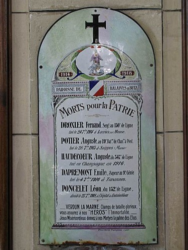 Tableau commémoratif des morts de la 1ère Guerre Mondiale