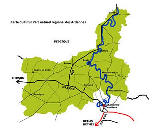 Carte du futur parc regional des Ardennes