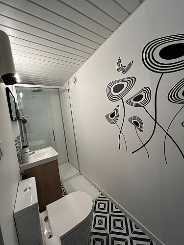 salle de bains et WC avec mini séchoir cheveux et trousse de 1er secours