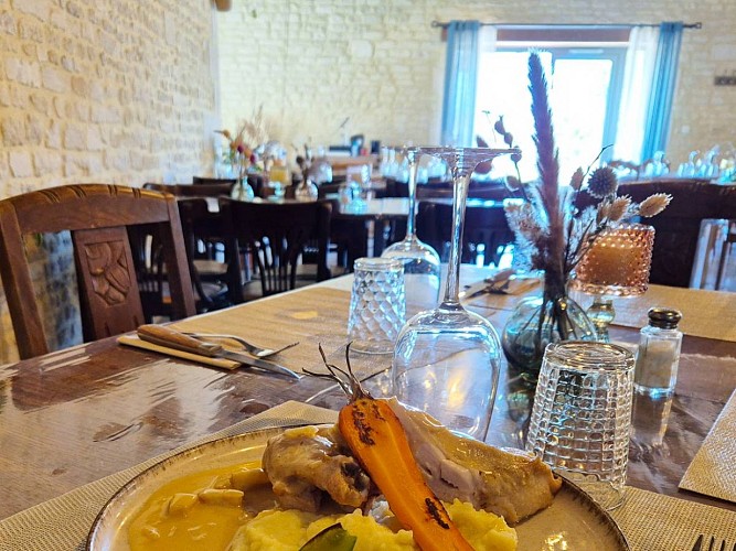 Assiette et salle de restaurant