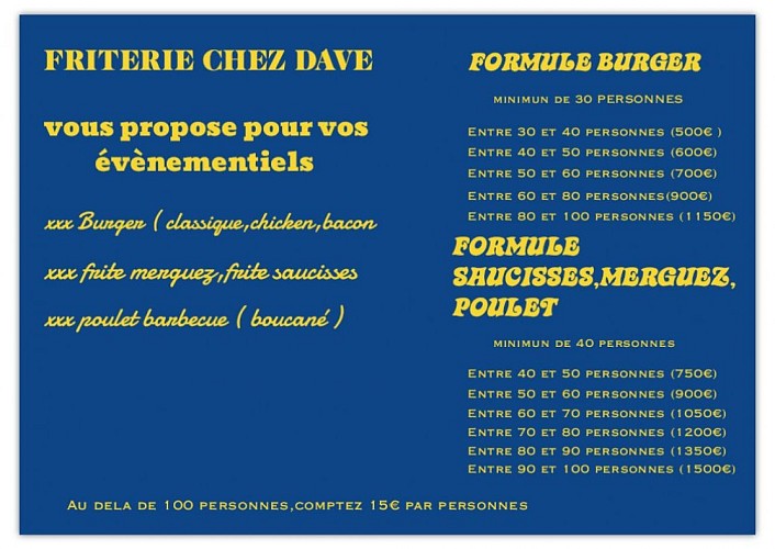Menu événemtiel Chez Dave
