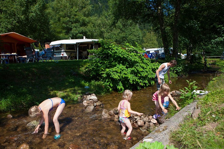 Vue sur la rivière traversant le camping