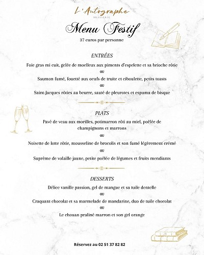 Menu festif du réveillon - Restaurant l'Autographe