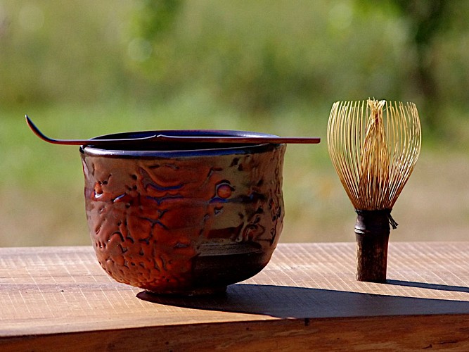 Chawan grès émail Shino Cuisson bois