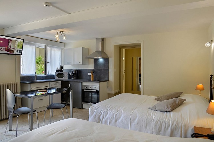 Chambre familiale 3 personnes avec cuisine équipée, hôtel Logis Manoir de la Giraudiere, 37420 Beaumont en Véron, Chinon, Avoine