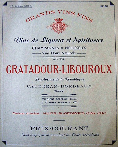 Etiquette Gratadour Libouroux