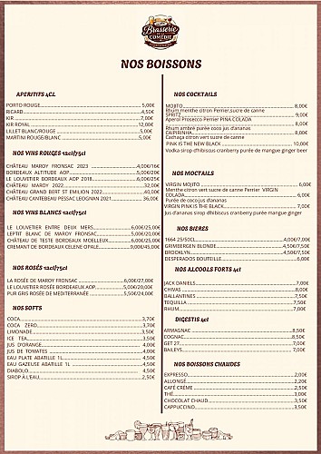 carte brasserie boissons