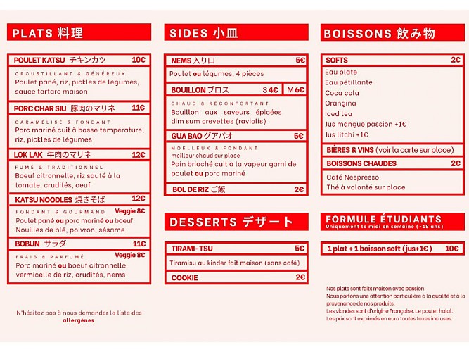 La carte Katsu