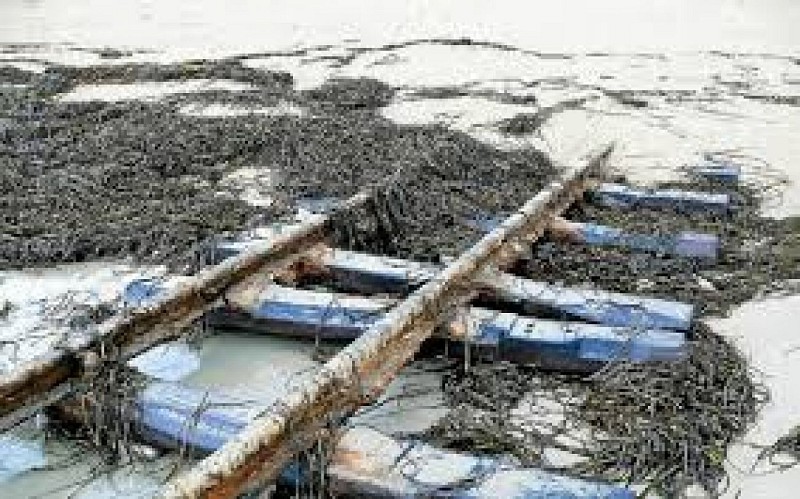 Vestige des rails sur la plage du Magouero