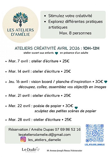14 AVRIL 2026 - ATELIER D'ÉCRITURE AVEC AMÉLIE DUPAS