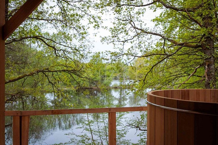 Bain nordique sur une cabane au bord de l'eau