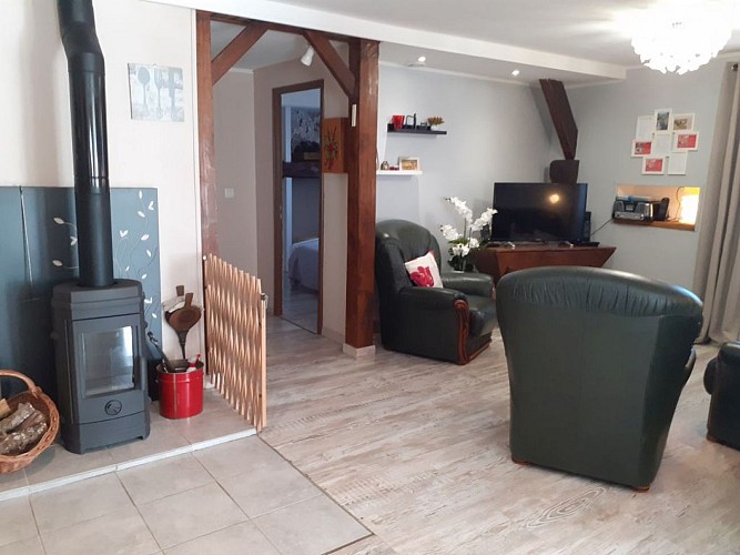 Salon avec poêle à bois
