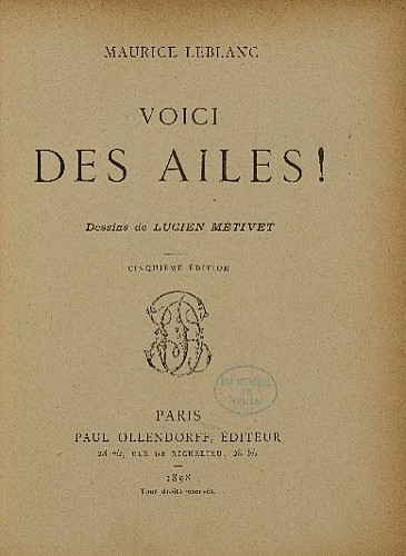 Page de titre de Voici des ailes, Maurice Leblanc, 1898 