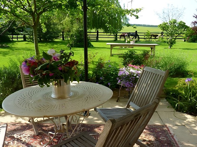 Haras d'Écajeul - Jean-Luc Bara chambre d'hôtes Terrasse et salon de jardin