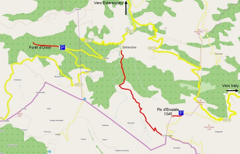 itinéraires et parkings possibles en Haute Cize