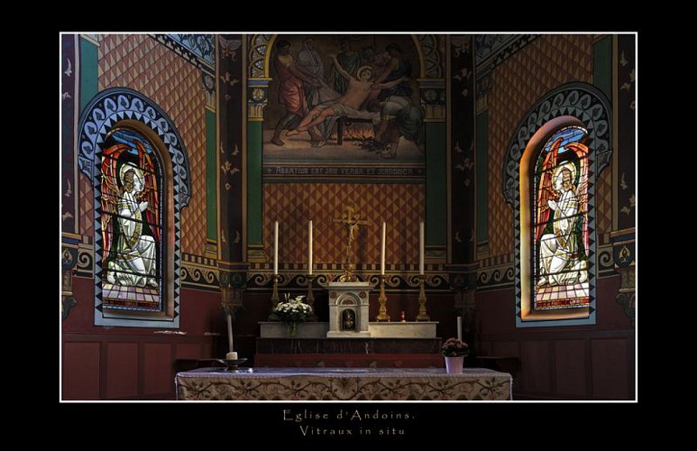 Andoins, église Saint Laurent, choeur et vitraux de Mauméjean