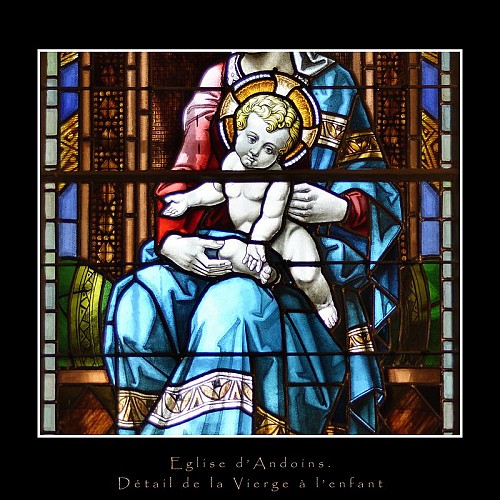 Andoins, église Saint Laurent, détail de la Vierge à l'enfant de Mauméjean