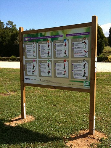 Parcours de Marche Nordique - Panneau d'échauffement et d'étirements